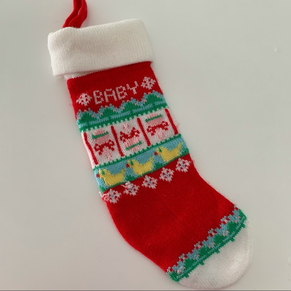 Vintage Hallmark Ambassador Baby Christmas Stocking Knit Red White Ducks 1983